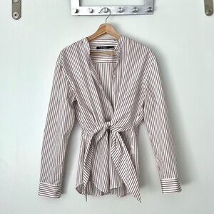 Ralph Lauren 100% Cotton Tie-Front Button Up Blouse - Size L